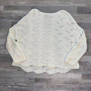 Willow & Root Ivory Boxy Cut Sweater Scallop Hem Size Large F1